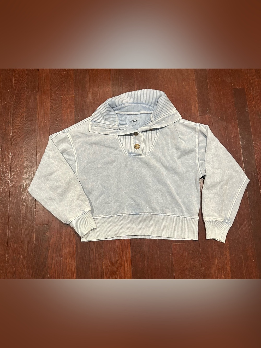 aerie Light Blue Cowl-Neck Button Pullover Sweater